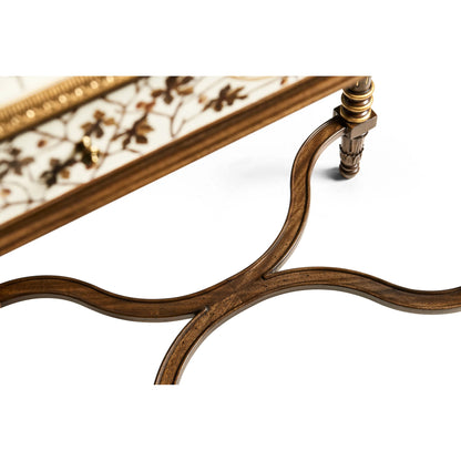 Trianon Console Table by Jonathan Charles in oak leaf parquetry. Made from mahogany solids, various marquetry veneers, resin, brass in a traditional style.