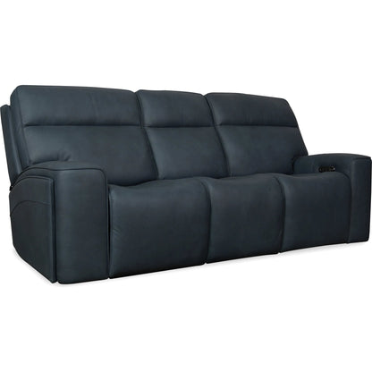 Riverton Power Sofa with Power Headrest and Lumbar by Hooker Furniture in dante afterdusk. Made from leather in a traditional style.