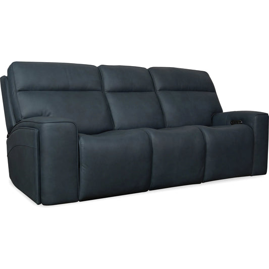 Riverton Power Sofa with Power Headrest and Lumbar by Hooker Furniture in dante afterdusk. Made from leather in a traditional style.