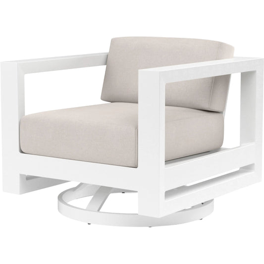 Newport Outdoor Swivel Club by Sunset West in whites/creams/beiges. Made from aluminum in a modern style.