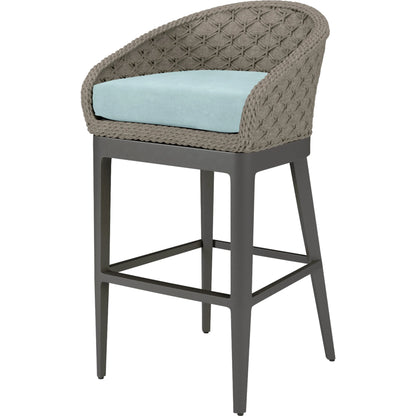 Marbella Outdoor Barstool by Sunset West in graphite. Made from olefin rope in a modern style.