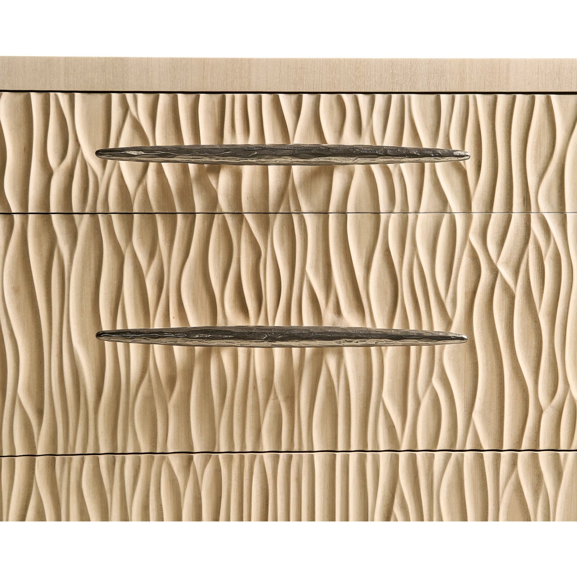 Undercurrent Dresser by Jonathan Charles in beige and natural dyed koto. Made from koto veneer, oak, oak veneer, fabric, stainless steel, sycamore solid wood in a transitional style.