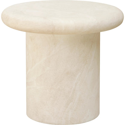 Travertino Outdoor End Table by Sunset West in white/cream/beige. Made from glass fiber reinforced concrete in a transitional style.