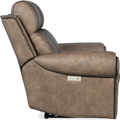 Duncan Power Loveseat by Hooker Furniture in kalahari bark. Made from leather, kalahari bark (semi-aniline top grain with splits) in a traditional style.