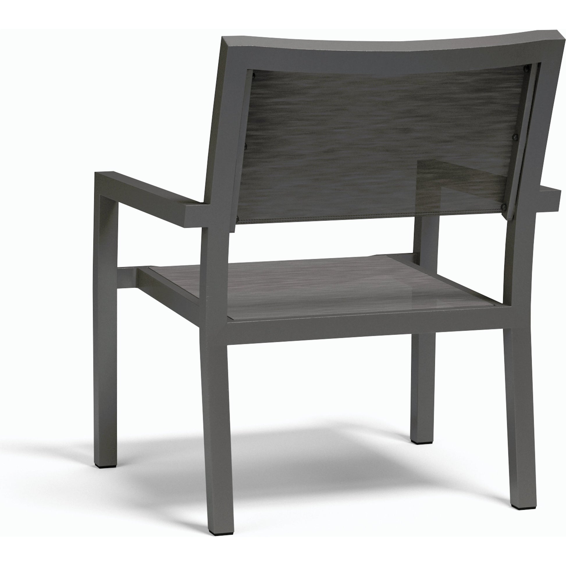 Vegas Outdoor Stackable Sling Club Chair by Sunset West in graphite. Made from aluminum in a modern style.