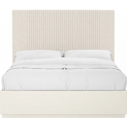 Blanc Upholstered Panel Bed by A.R.T. Furniture in alabaster. Made from parawood solids, maple veneers, foam, fabric in a modern style.