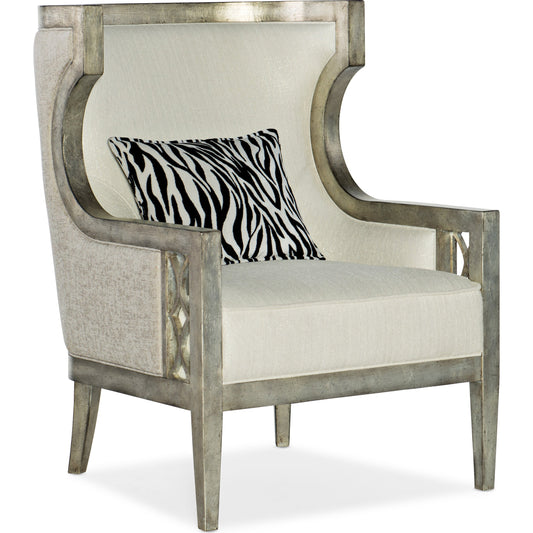 Sanctuary Debutant Wing Chair by Hooker Furniture in beige and celestial ice, sequins pearl. Made from oak veneers, fabric in a traditional style.