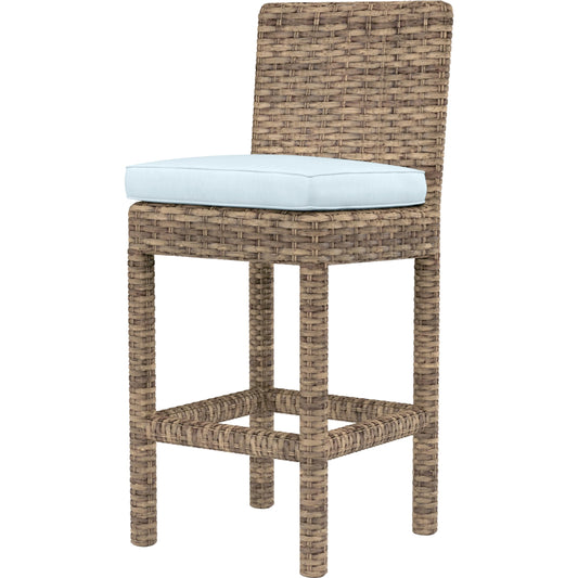 Havana Outdoor Barstool by Sunset West in tobacco. Made from resin wicker in a modern style.