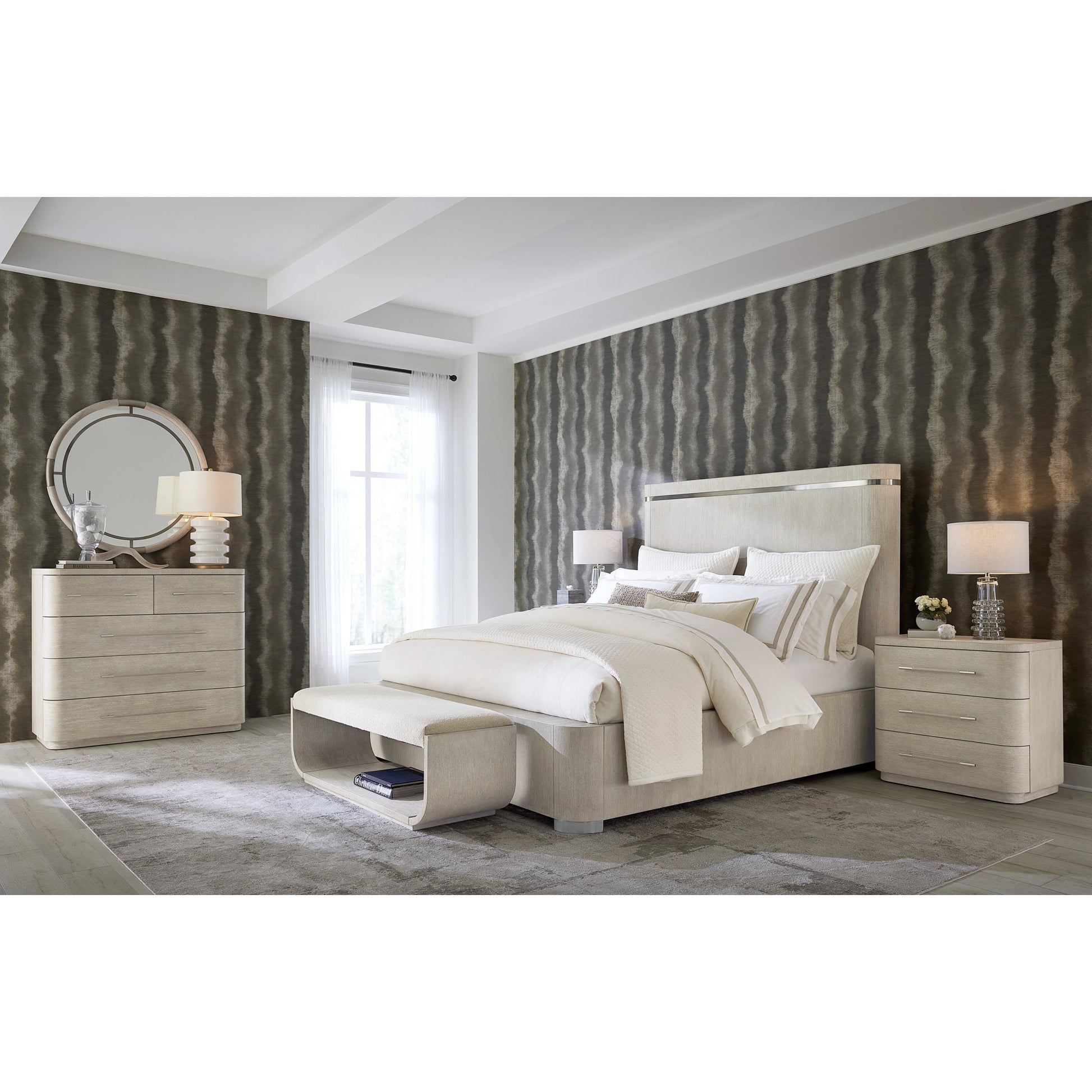 Modern Mood Bed Bench by Hooker Furniture in inverness natural. Made from oak veneers, fabric in a modern style.