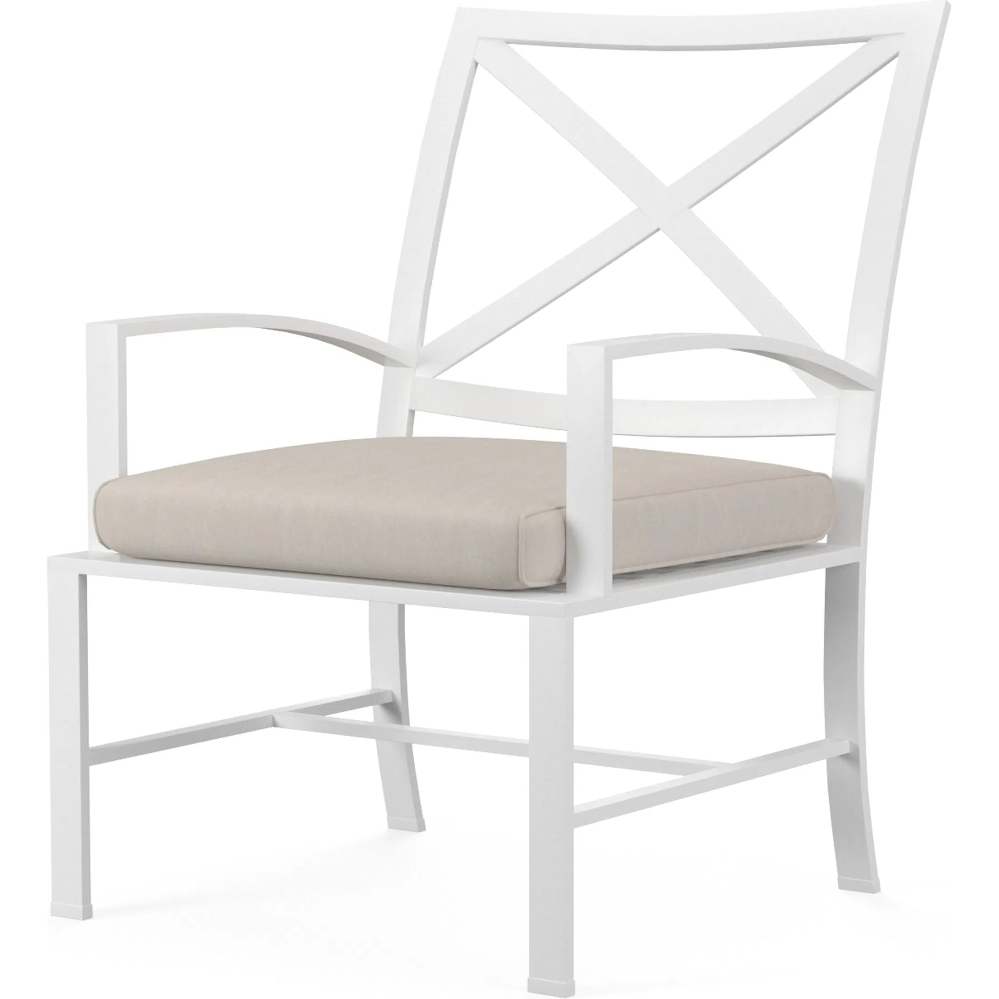 Bristol Outdoor Dining Chair in Canvas Flax w/ Self Welt by Sunset West in white. Made from aluminum in a modern style.
