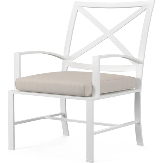 Bristol Outdoor Dining Chair in Canvas Flax w/ Self Welt by Sunset West in white. Made from aluminum in a modern style.