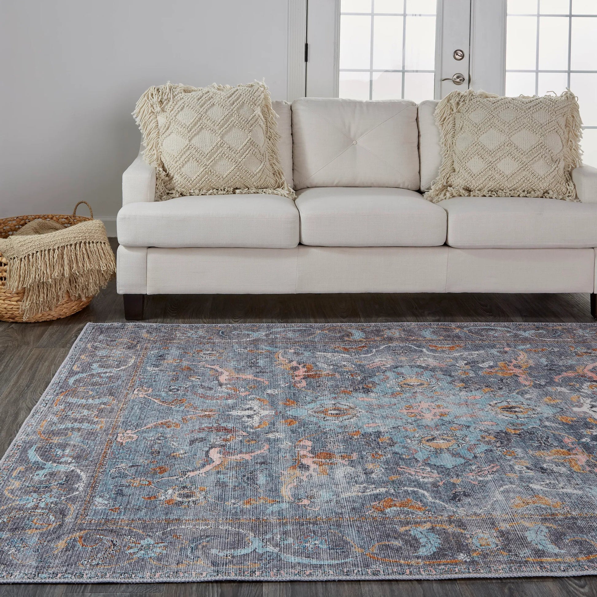 Percy Transitional Rug - 39AFF by Feizy in blue, gray, orange. Made from polyester in a unique style.
