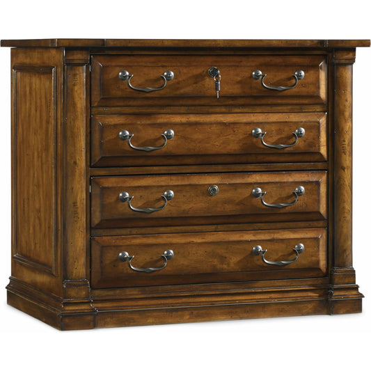 Tynecastle Lateral File Cabinet by Hooker Furniture in chestnut. Made from alder veneers in a traditional style.