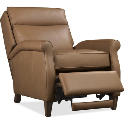 Randall Power Recliner with Pop-Up Headrest by Hooker Furniture in dark wood. Made from leather in a traditional style.
