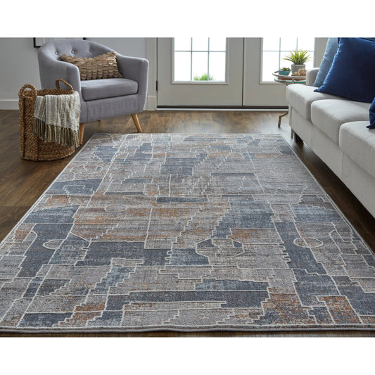 Francisco Transitional Rug - 39D4F by Feizy in blue, gray, orange. Made from unique in a unique style.