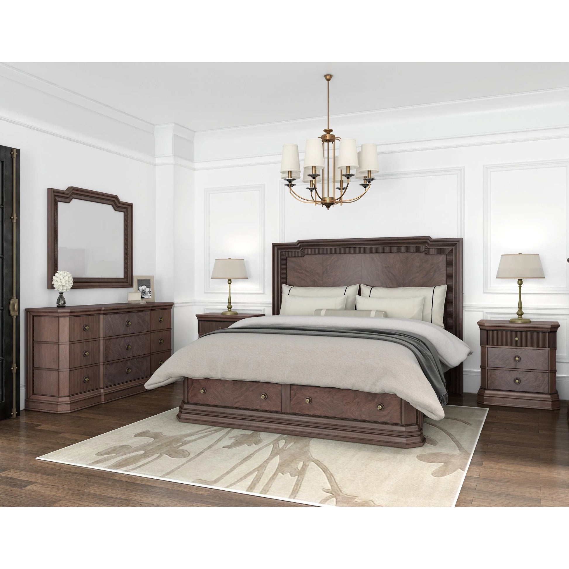 Revival Panel Storage Bed by A.R.T. Furniture in napa mahogany. Made from rubberwood solids, quarter mahogany veneer, resin, metal in a traditional style.