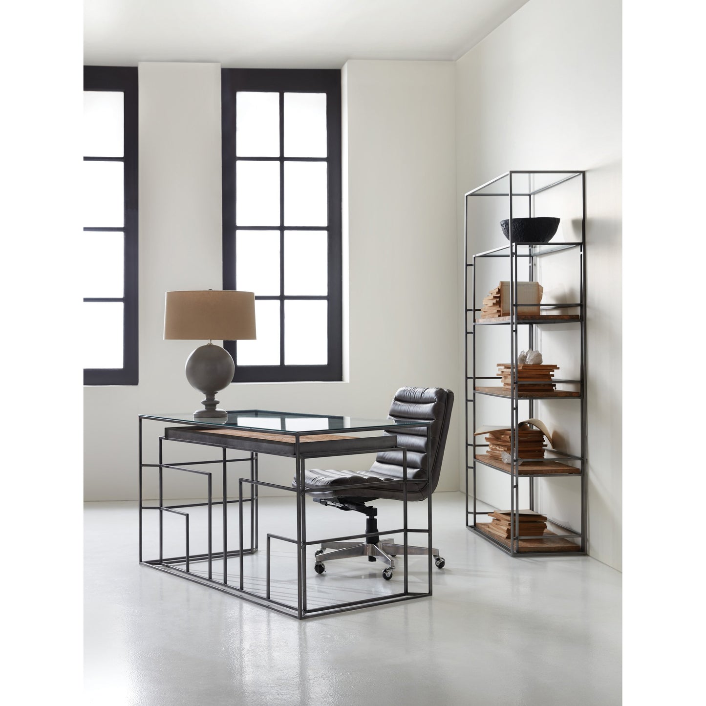 003 SI-1750044 | Lifestyle | Wyatt Executive Chair by Hooker Furniture in grey and memento medal. Made from leather in a transitional style.