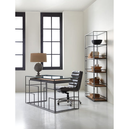 Wyatt Executive Chair by Hooker Furniture in grey and memento medal. Made from leather in a transitional style.