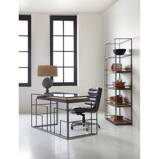 Wyatt Executive Chair by Hooker Furniture in grey and memento medal. Made from leather in a transitional style.