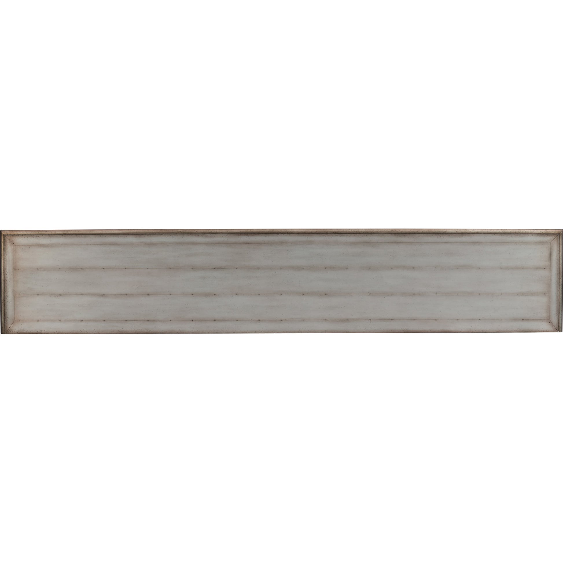 Arabella Four Door Credenza by Hooker Furniture in white. Made from maple veneers, eglomise with aluminum, metal buttons, nails in a cottage & farmhouse style.