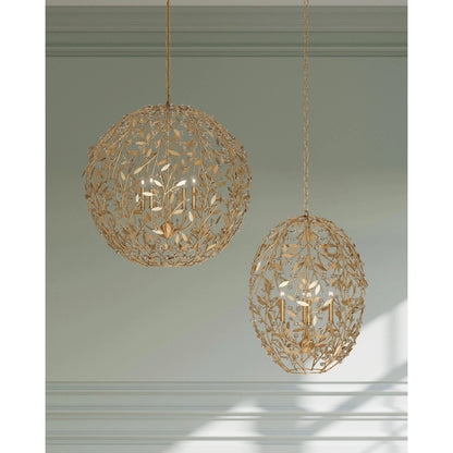 Secret Garden Chandelier by Currey and Company in clear, contemporary gold leaf, contemporary gold. Made from crystal, wrought iron in a modern style.