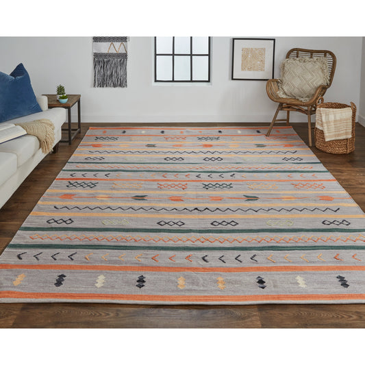 Dharma Transitional Southwestern Rug - I0760 by Feizy in gray, orange. Made from cotton, polyester in a unique style.