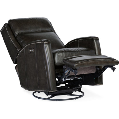 Declan Power Swivel Glider Recliner by Hooker Furniture in brindisi trinita. Made from leather in a traditional style.