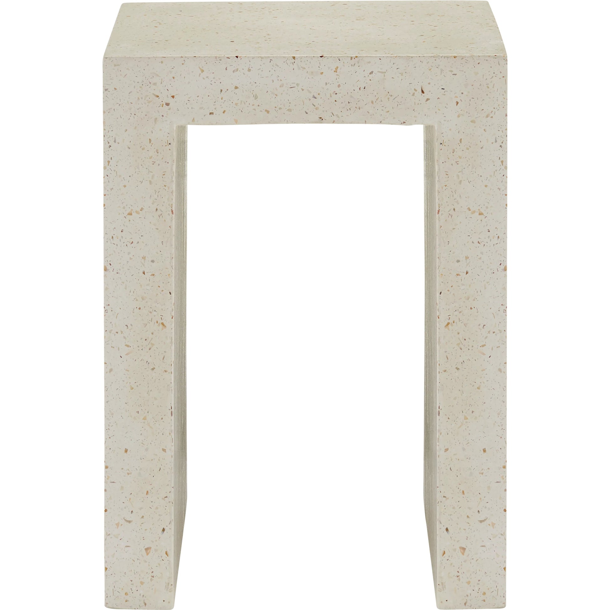 Carson Accent Table by Currey and Company in ivory terrazzo. Made from concrete, stone, shell in a modern style.