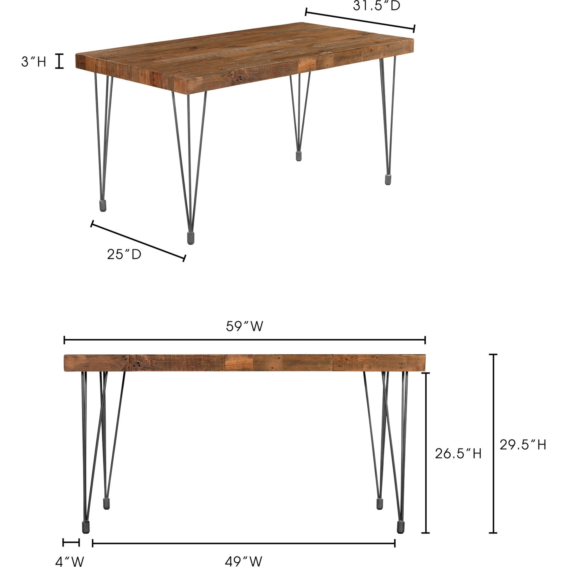 Boneta Dining Table by Moe's Home Collection in natural. Made from iron, pine wood in a modern style.