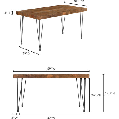 Boneta Dining Table by Moe's Home Collection in natural. Made from iron, pine wood in a modern style.
