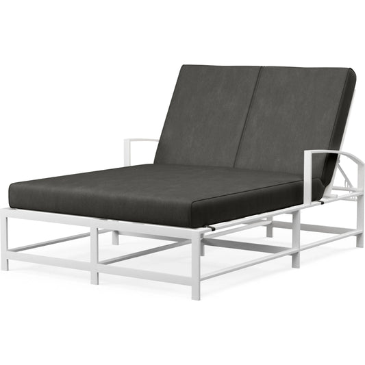 Bristol Outdoor Double Chaise in Canvas Flax w/ Self Welt by Sunset West. Made from aluminum in a modern style.