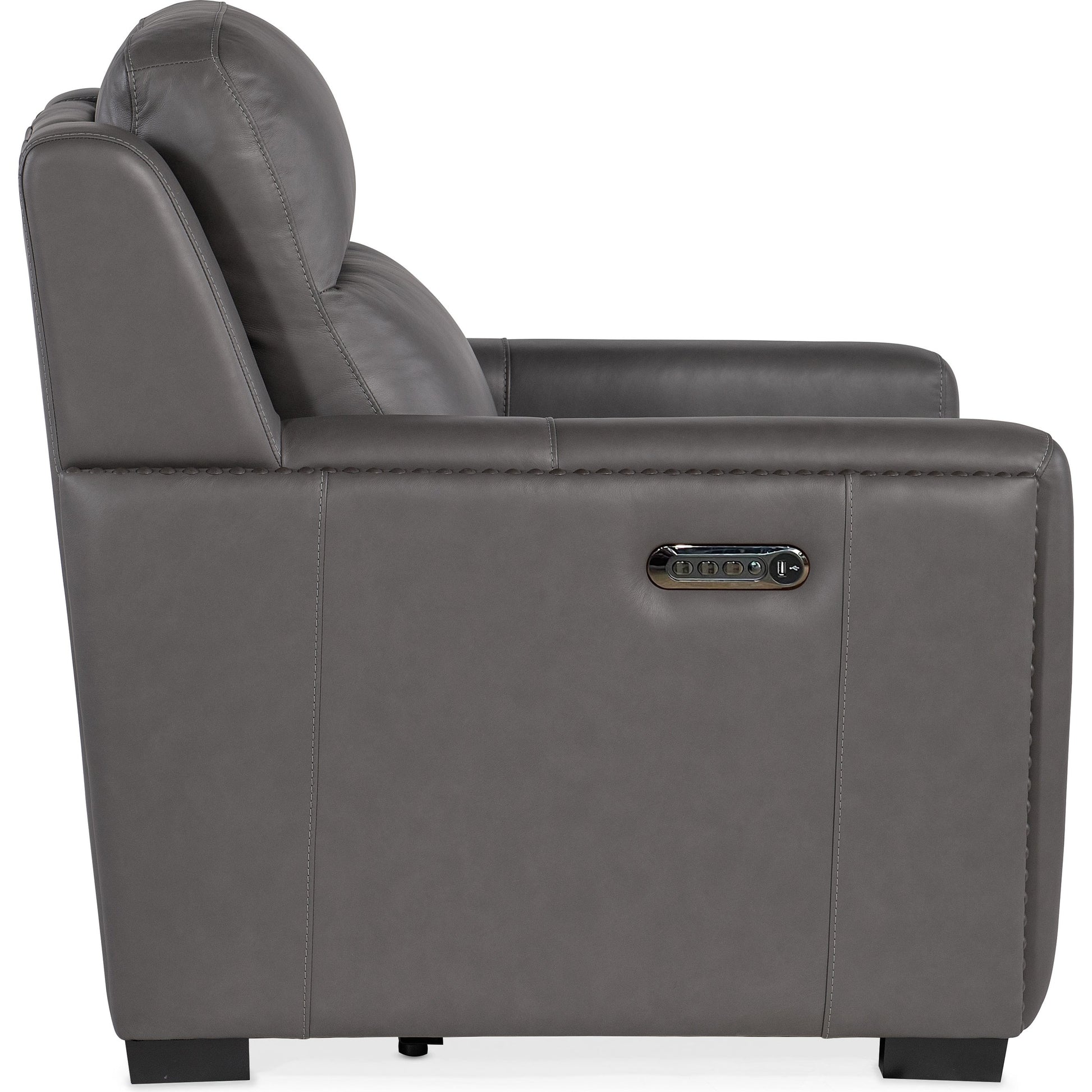 McKinley Power Recliner by Hooker Furniture in candid spice and dark wood. Made from leather in a traditional style.
