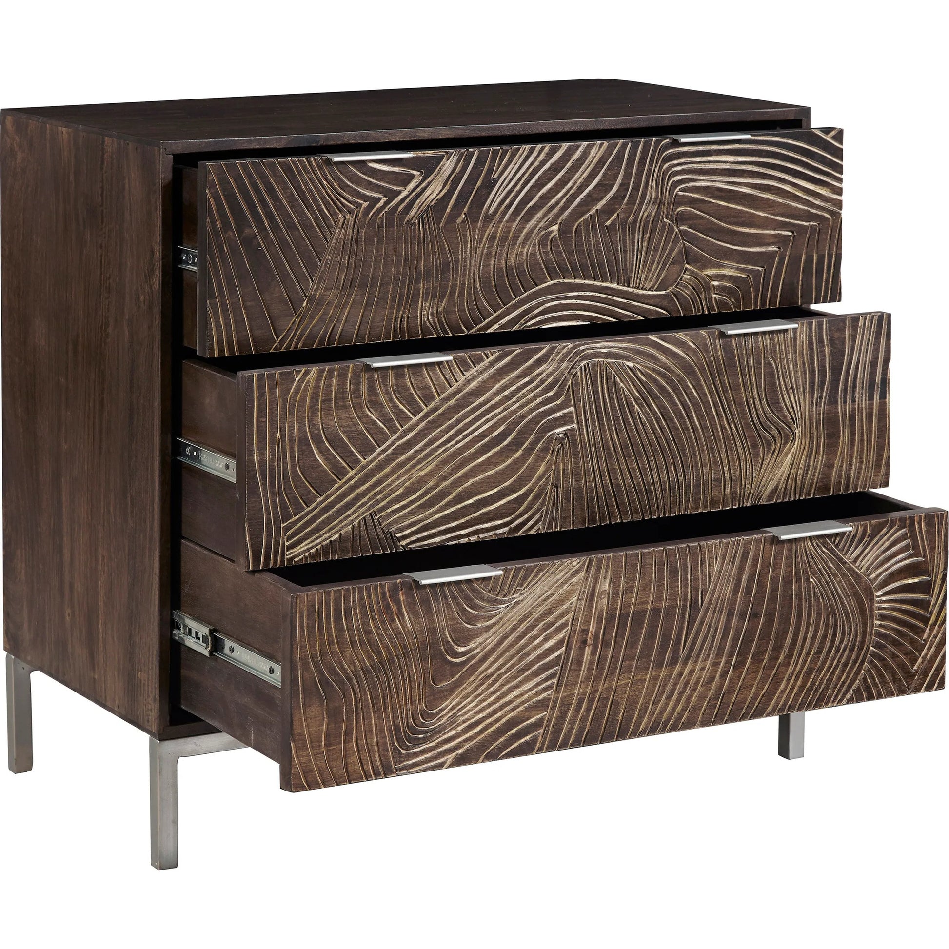 Rustic 3-Drawer Accent Chest by Pulaski Furniture in earthy brown. Made from mango wood in a unique style.