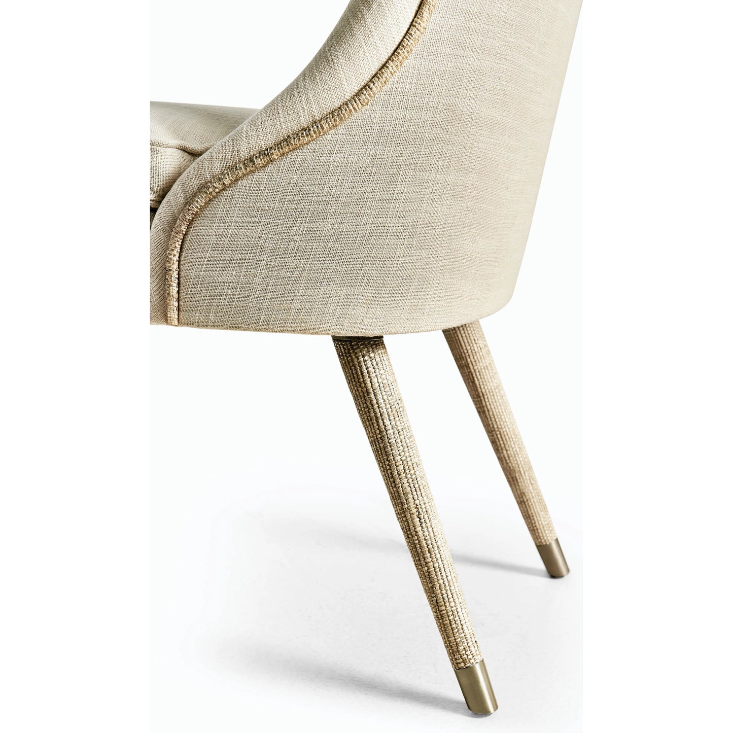 004 SI-2186258 | Closeup | Water Shoal Linen & Grasscloth Side Chair by Jonathan Charles in grasscloth, performance linen. Made from hardwood solids, foam, fabric, grass cloth, brass in a transitional style.