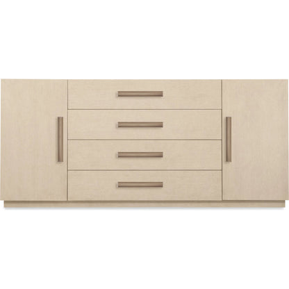 Westwood Buffet by Hooker Furniture in light wood and polished limestone. Made from oak veneers in a transitional style.