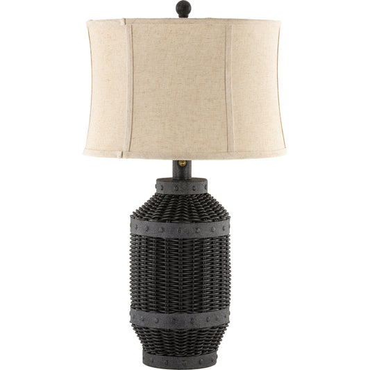 Xavier Lamp - 25462 by Surya in black, taupe and paintedpaintedgalvanizedpainted. Made from glass, linen, silk, iron, metal in a rustic style.