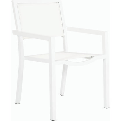 Naples Outdoor Stackable Sling Dining Chair by Sunset West in white. Made from aluminum in a modern style.
