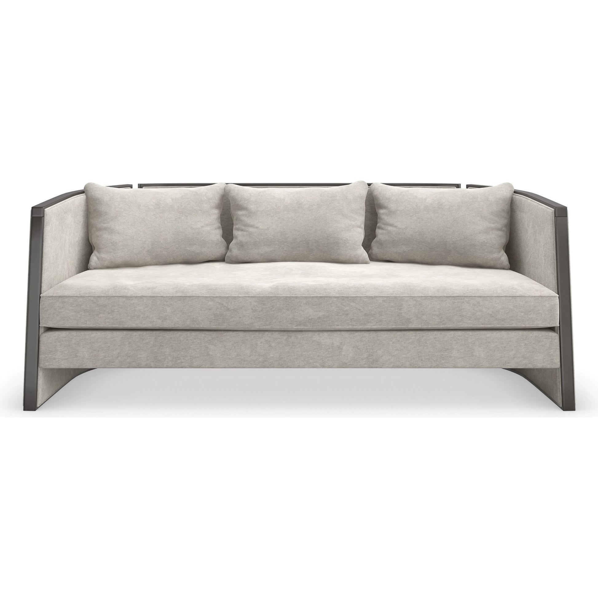 Cut Away Sofa by Caracole in seal skin, brushed gold. Made from birch in a unique style.