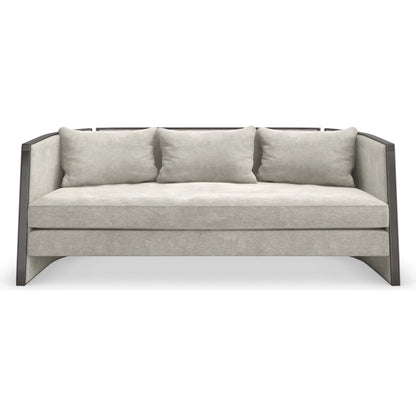 Cut Away Sofa by Caracole in seal skin, brushed gold. Made from birch in a unique style.