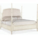 Americana California King Upholstered Poster Bed by Hooker Furniture in beige and worn white. Made from oak veneers and fabric in a traditional style.