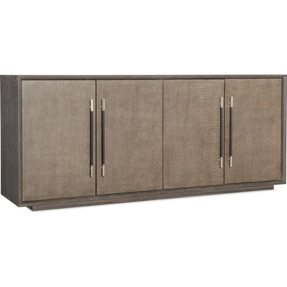 Modern Mood Entertainment Console by Hooker Furniture. Made from oak veneers, raffia in a modern style.