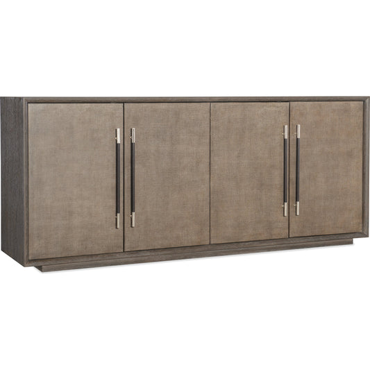 Modern Mood Entertainment Console by Hooker Furniture. Made from oak veneers, raffia in a modern style.