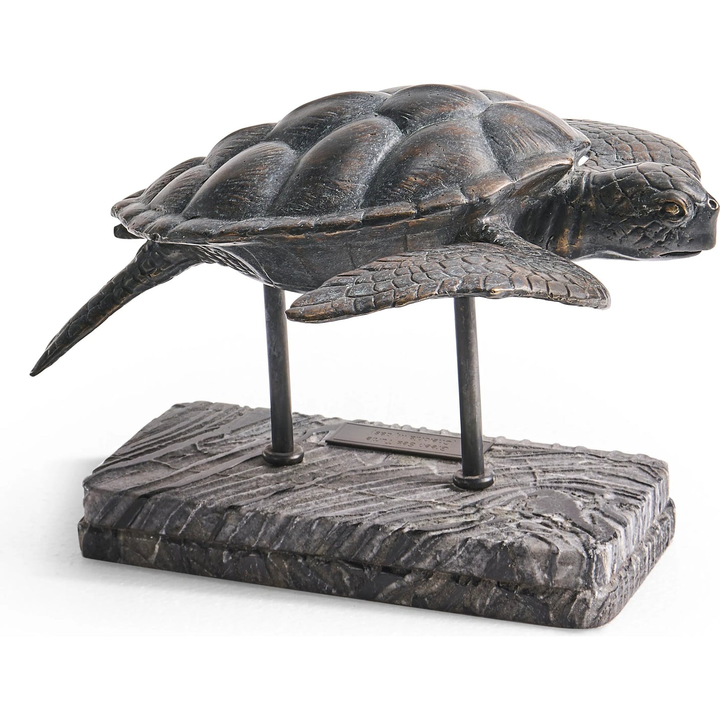003 SI-2535749 | Additional Silo | Sea Tortoise Bronze Statue with Marble Base by Jonathan Charles in dark rustic waxed bronze. Made from main brass in a unique style.