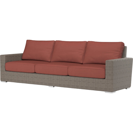 Coronado Outdoor Sofa in Canvas Flax by Sunset West in browns. Made from resin wicker in a modern style.