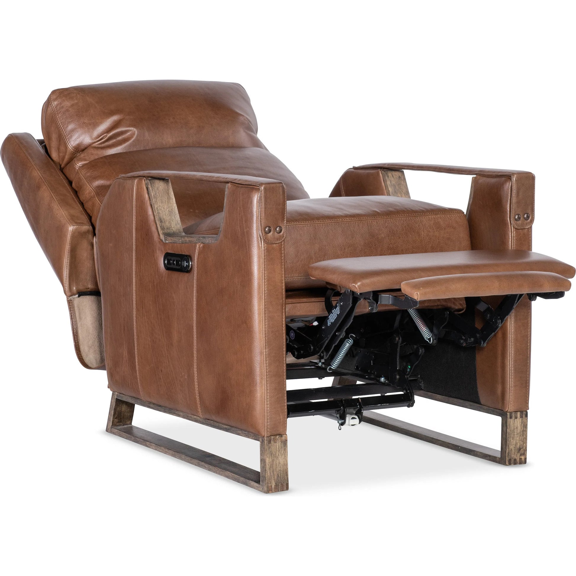 Relic Power Recliner with Power Headrest by Hooker Furniture in light wood. Made from unique in a traditional style.