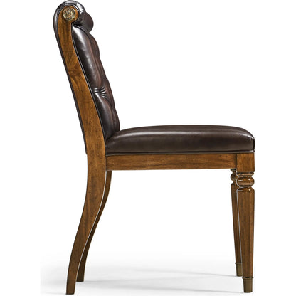 Viceroy Side Chair by Jonathan Charles in viceroy brown santos. Made from local mahogany, leather, brass in a traditional style.