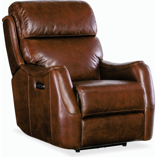 Harlan Zero Gravity Power Recliner w/Power Headrest by Hooker Furniture in carrington walnut. Made from leather in a traditional style.