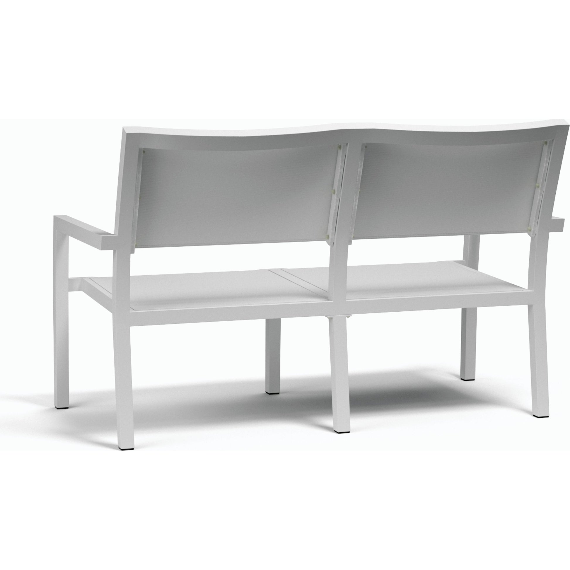 Naples Outdoor Sling Loveseat by Sunset West in white. Made from aluminum in a modern style.