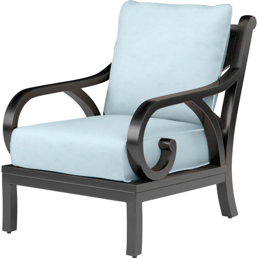 Monterey Outdoor Club Chair by Sunset West in browns. Made from aluminum in a traditional style.