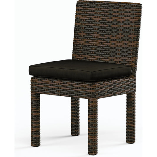 Montecito Outdoor Armless Dining Chair by Sunset West in cognac. Made from resin wicker in a modern style.